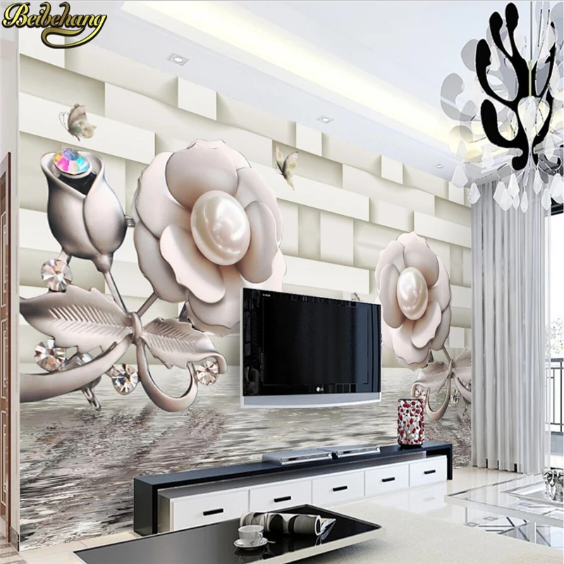 

beibehang Custom Photo Wallpaper Mural 3d Stereo Rose Water Wave Reflection Video Background Wall papel de parede 3D wall paper