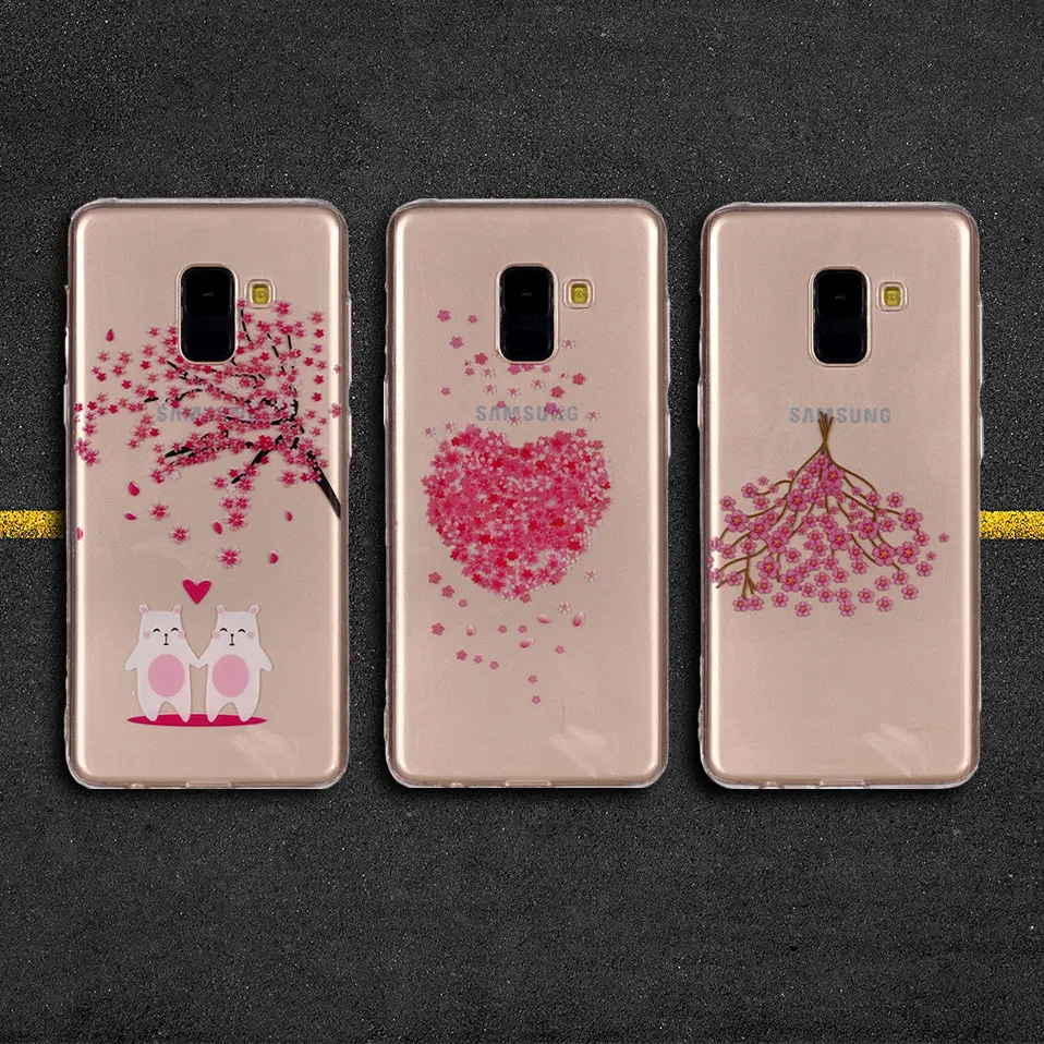 Cherry blossoms Back Cover For Samsung A8 A6 2018 TPU Phone case A3 A5 2017 plus Funda couqe |