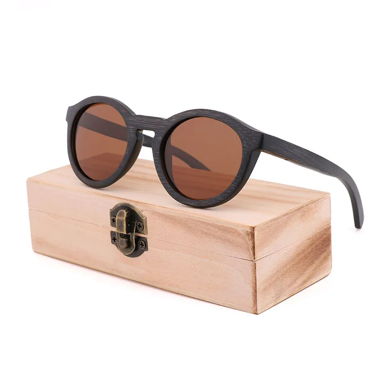 Brown WoodBox Новые чисто ручной работы бамбуковые черные оправы без оправы очки Ретро Модный тренд круглые мужские и женские солнцезащитные очки - Цвет линз: Brown WoodBox