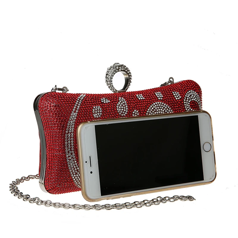 Хит продаж 2016 красная вечерняя сумка Женская Банкетная Сумочка с цирконом клатч