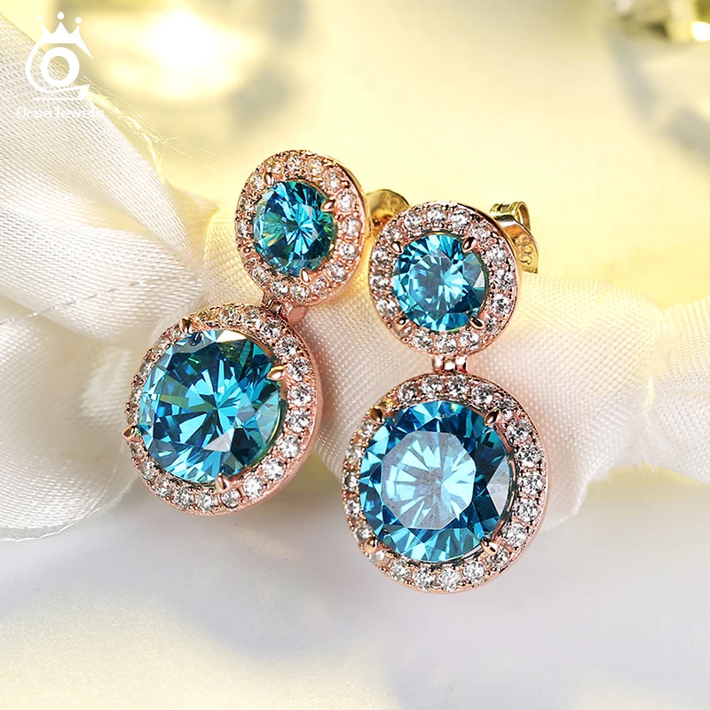 ORSA JEWELS женские серебряные висячие серьги нежные синие фианиты CZ женские модные вечерние ювелирные изделия в подарок OE161