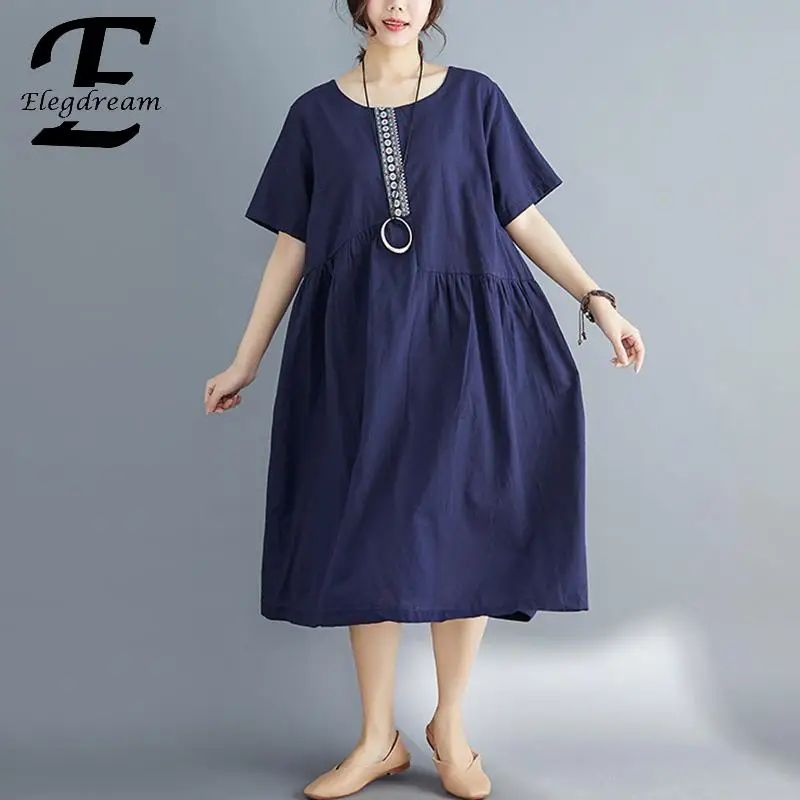 Женское Повседневное платье-миди elegdream синее платье с коротким рукавом модель 4XL