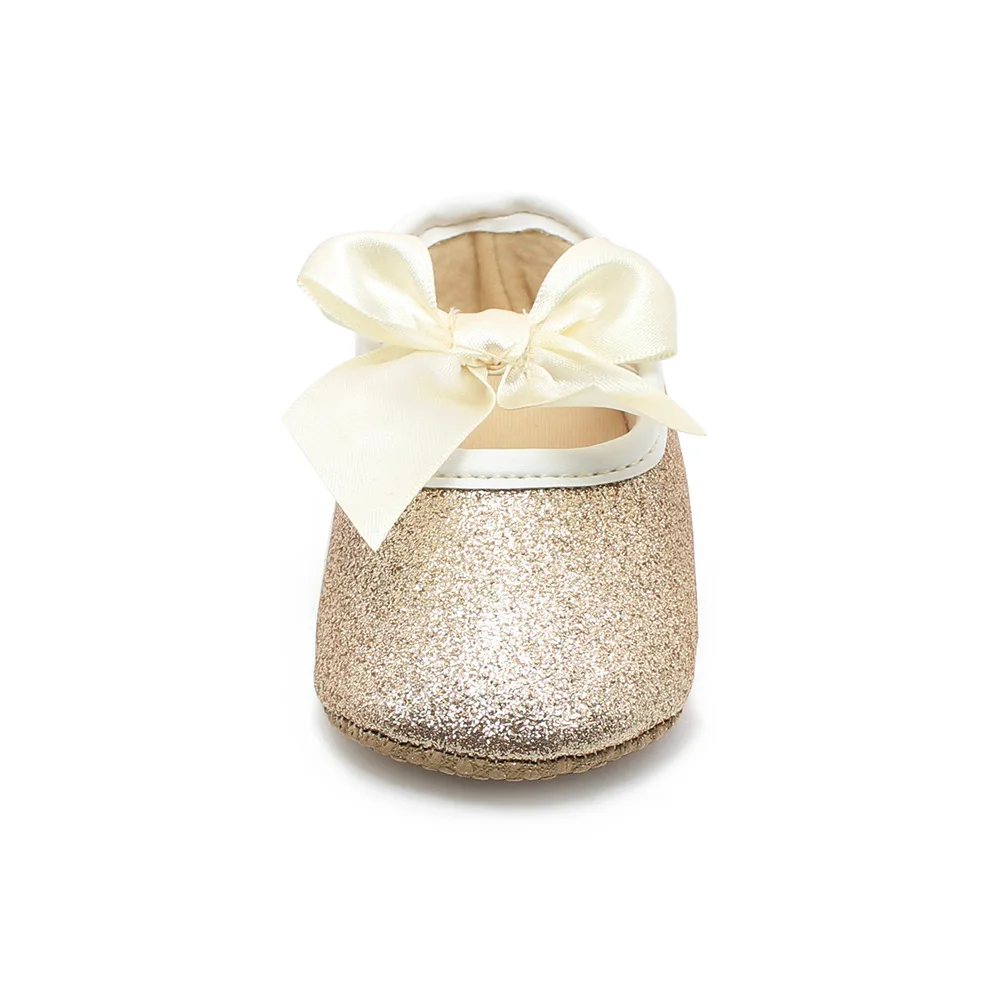 

Delebao New Design Prewalkers Baby Girl Shoes Gold Bling PU Leather Butterfly-knot Soft Sole Baby Shoes for 0-18 Months