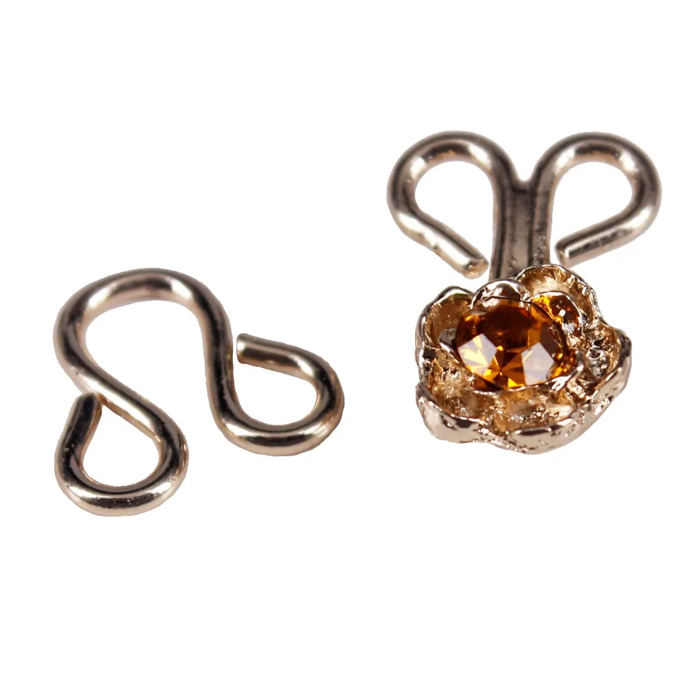 5 компл. Золотой тон Цветок Прозрачный Кристалл Крючок глаза застежка талии