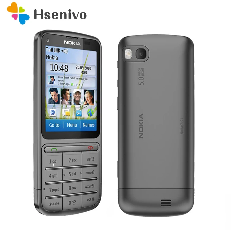 Перейти на Алиэкспресс и купить Nokia C3-01 отремонтированы оригинальный C3-01 телефон 2,4 дюймов 5MP Камера 1050 мА/ч, WI-FI Bluetooth с одинарным сердечником для мобильных телефонов Бесплат...
