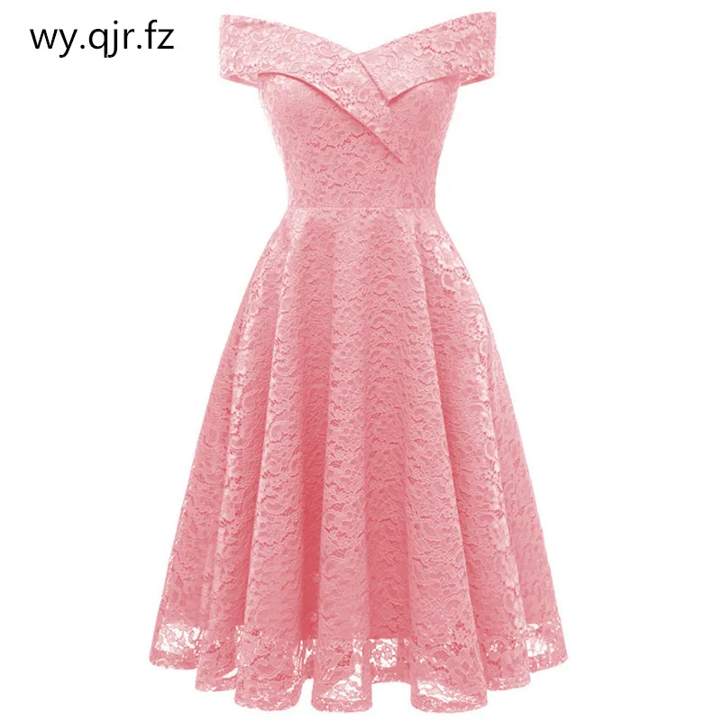 HYFZ9972F# вырез лодочкой розовое короткое Кружевное платье подружки невесты свадебное праздничное платье выпускного вечера дешево оптом свадебное для невесты торжественное платье для девочки