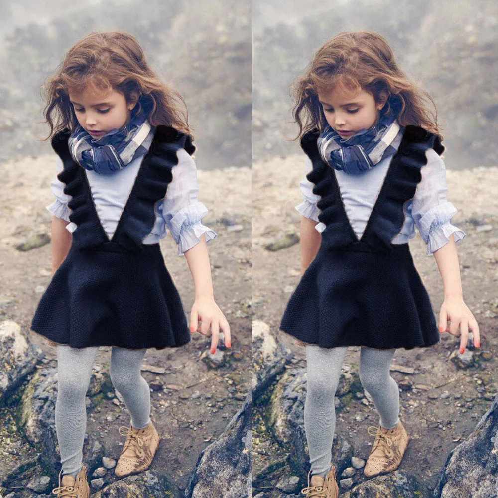 baby girl clothes dresse winter warm knit sweater solid sleeveless ruffle dress for teens childrens casual elegant evening | Детская