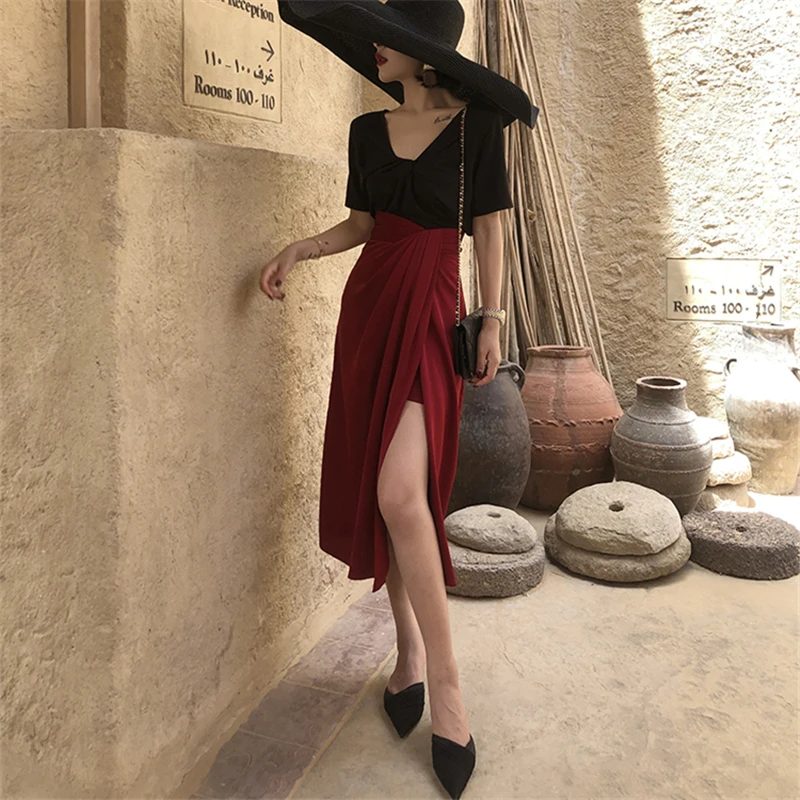 Neophil 2019 зимняя Дамская асимметричная с высокой талией Миди винтажная юбка