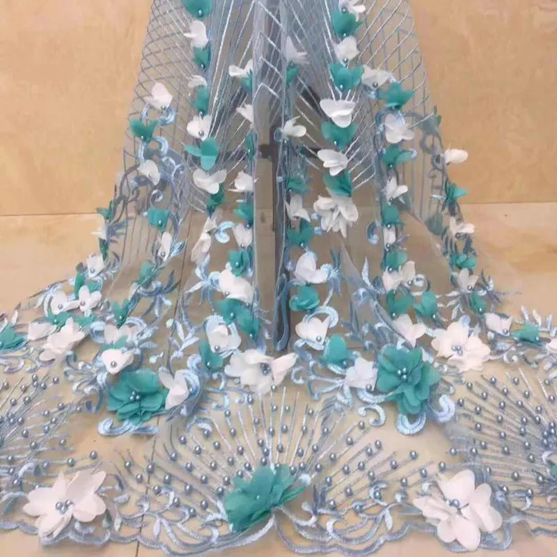 (5yards/pc) High quality African tulle lace 3D flowers appliqued French fabric with lots of beads for party dress FLC919 | Дом и сад