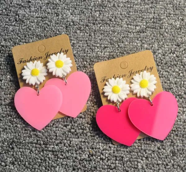 Acrylic boucles d'oreilles ethnique fashion jewelry for cute girl dasiy and heart earrings | Украшения и аксессуары