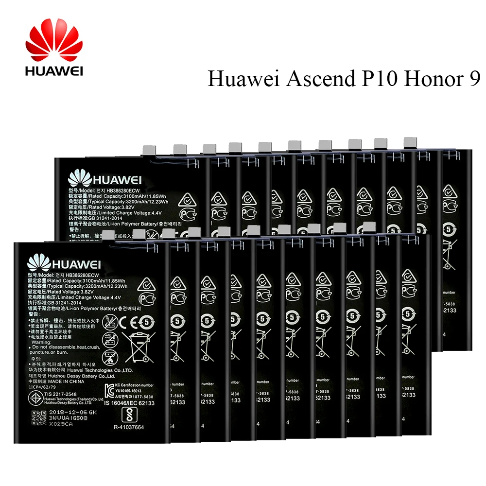 

20Pcs/Lot HB386280ECW For Huawei honor 9 P10 Ascend P10 Battery 3200mAh Rechargeable Li-ion Factory Wholesale