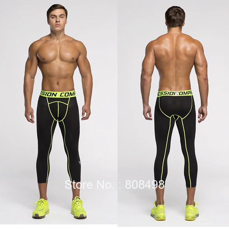 Мужские компрессионные штаны 3/4 джоггеры колготки фитнес брюки обтягивающие