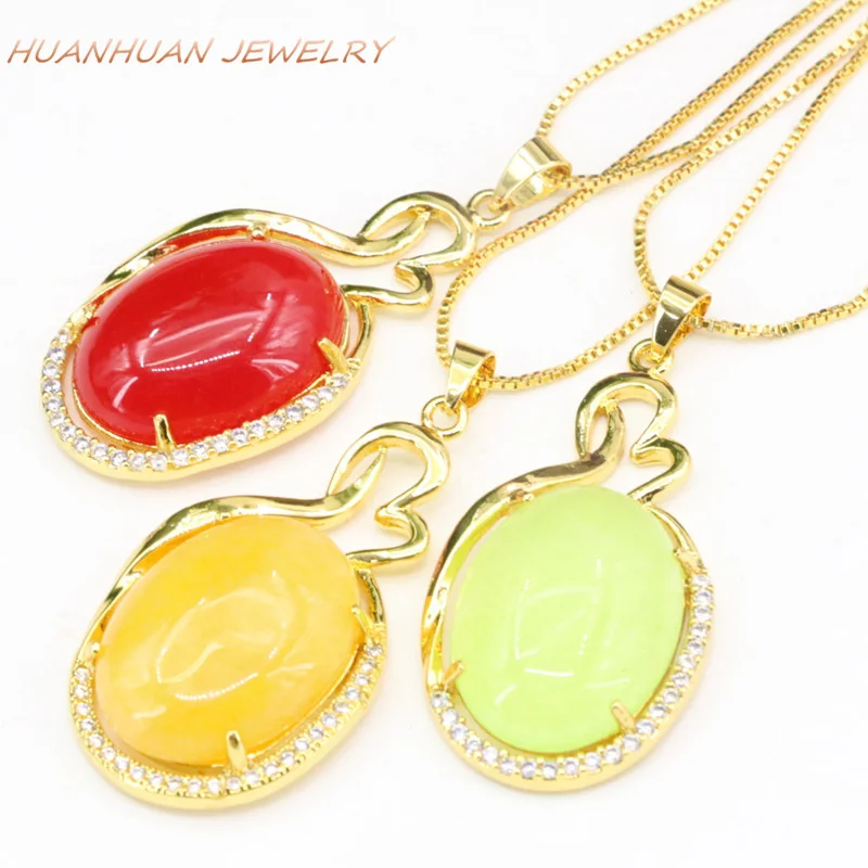 

Ожерелье из нержавеющей стали, подвеска из камня, натуральный нефрит халцедон, циркониевые Подвески золотого цвета 19x36 мм, Diy ювелирные изде...