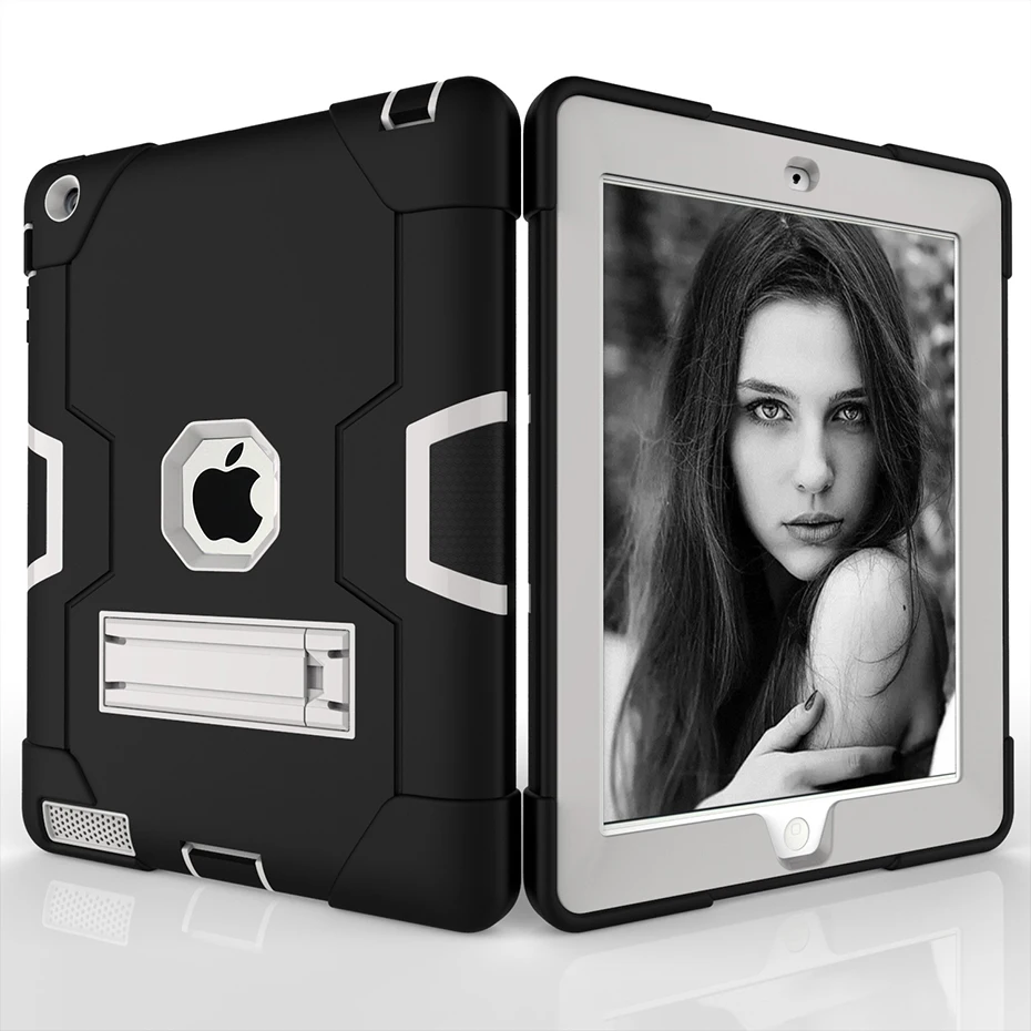 Полный ударопрочный чехол для Apple iPad 4 3 2 9,7 дюймов дети Безопасный Роскошный силиконовый Жесткий ПК прочный корпус чехол для iPad 4 3 2 - Цвет: Pad4 B Black Grey