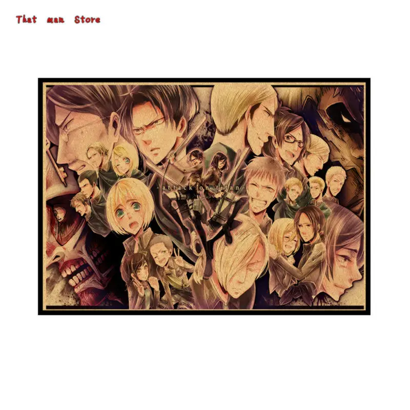 Атака на постер Titan/Eren Jaeger/Mikasa Ackerman/rivaille ackerman/плакат из крафт бумаги/наклейка