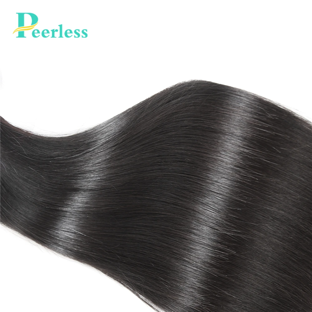 PEERLESS Hair Brazilian Virgin Straight Human 4 Bundles Deals With Free&ampMiddle Part 4*4 Swiss Lace Closure |