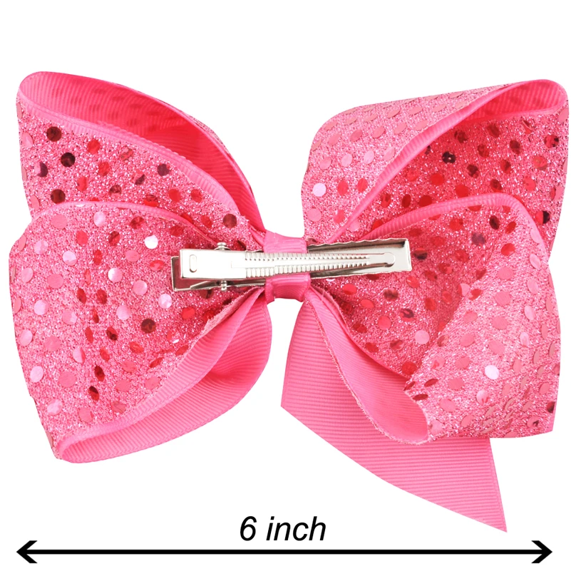 6 дюймов большой бант для волос с блестками Радужная лента Заколка бантик