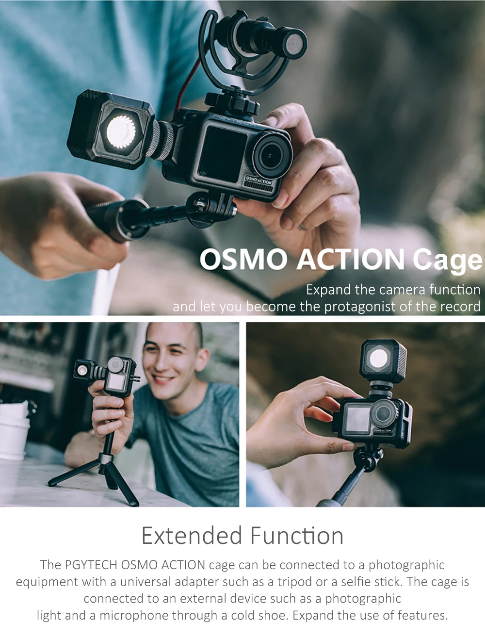 PGYTECH OSMO Action Vlog набор объектива Солнцезащитная крышка+ чехол+ штатив селфи палка+ клетка для DJI OSMO аксессуары для экшн-камеры