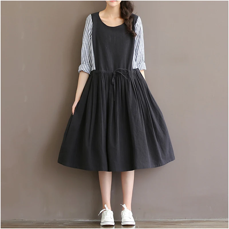 2019 осень-весна Для женщин короткое платье с круглым вырезом лоскутное синий в