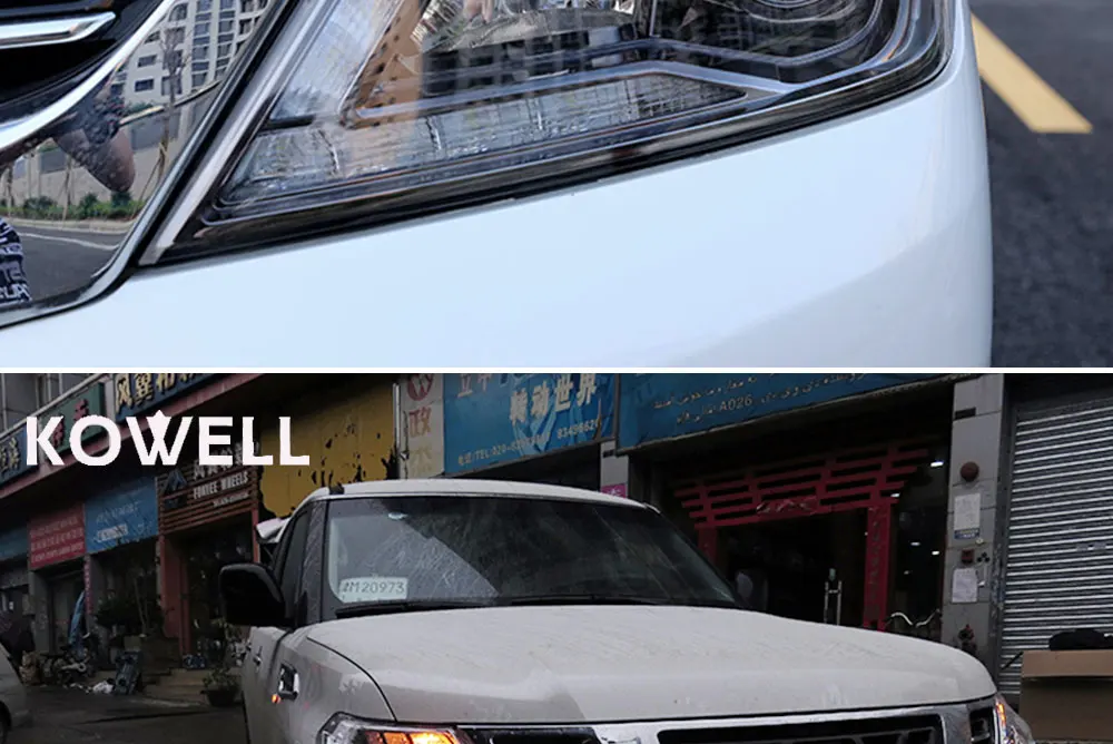 KOWELL автомобильный Стайлинг для Nissan Patrol головной светильник s для Patrol Головной фонарь светодиодный DRL передний светильник Биксеноновая линза двойной луч HID комплект
