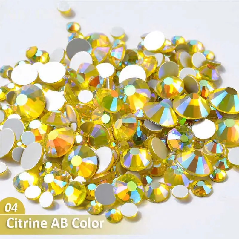 04 Citrine AB Color Разноцветные хрустальные стразы для дизайна ногтей разных размеров, не исправляемые стеклянные камни с плоской задней стороной, 3d блестящие украшения, драгоценные камни для рукоделия ногтей - Цвет: 04 Citrine AB Color