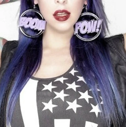 Exaggerated Cool Pow Boom Letter Acrylic Drop Earrings Night Club Party Dangle for Women Big Circle Hollow Out | Украшения и