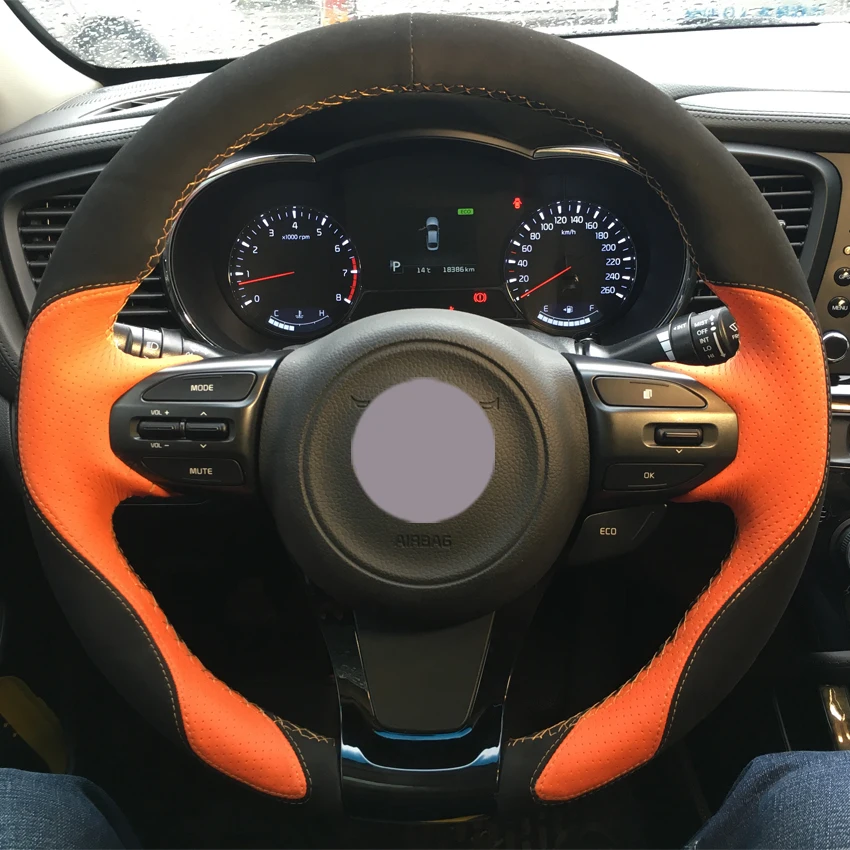 Черный кожаный ремешок черный циферблат замша оранжевый чехол рулевого колеса