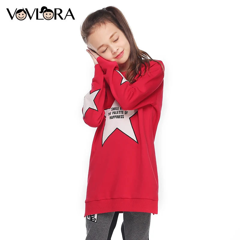 VOVLORA 2017 Свитшот для девочки из хлопка с принтом звёзд осень длинный свитшот