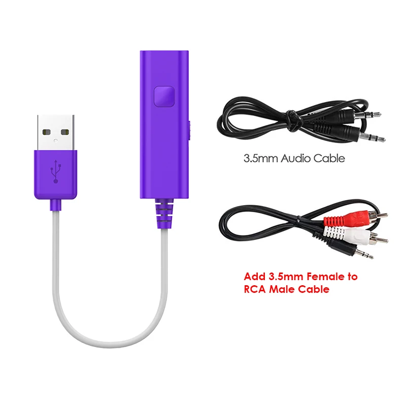 Purple Add RCA Cable VIKEFON Bluetooth аудио приемник передатчик 3,5 мм разъем AUX RCA MP3 музыкальный автомобильный комплект беспроводной динамик наушники USB адаптер для телевизора - Цвет: Purple Add RCA Cable