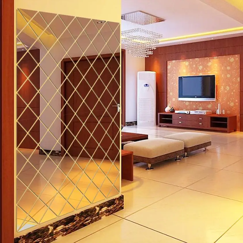 

Modern Fashion DIY 3D Stickers Mirror Sticker Home Livingroom Decoration Alloy Acrylic Mirror Luxury