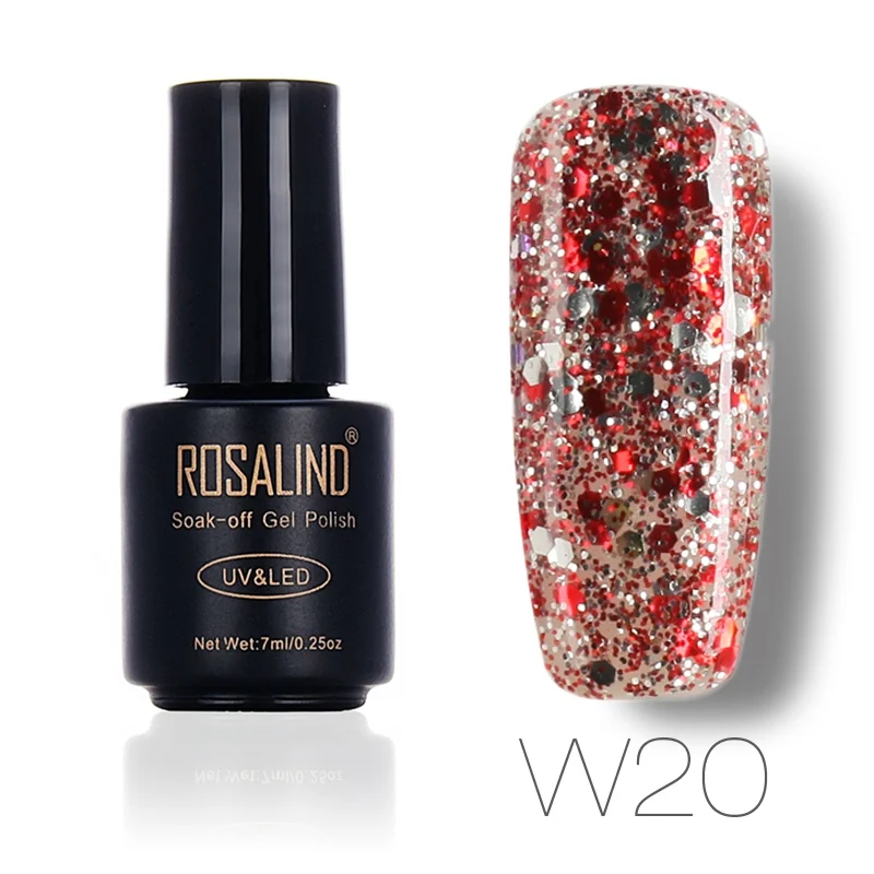 W20 ROSALIND гель 1S 7 мл Алмазный Блеск W01-29 Гель-лак для ногтей для наращивания ногтей Дизайн ногтей УФ светодиодный Гель-лак - Цвет: W20