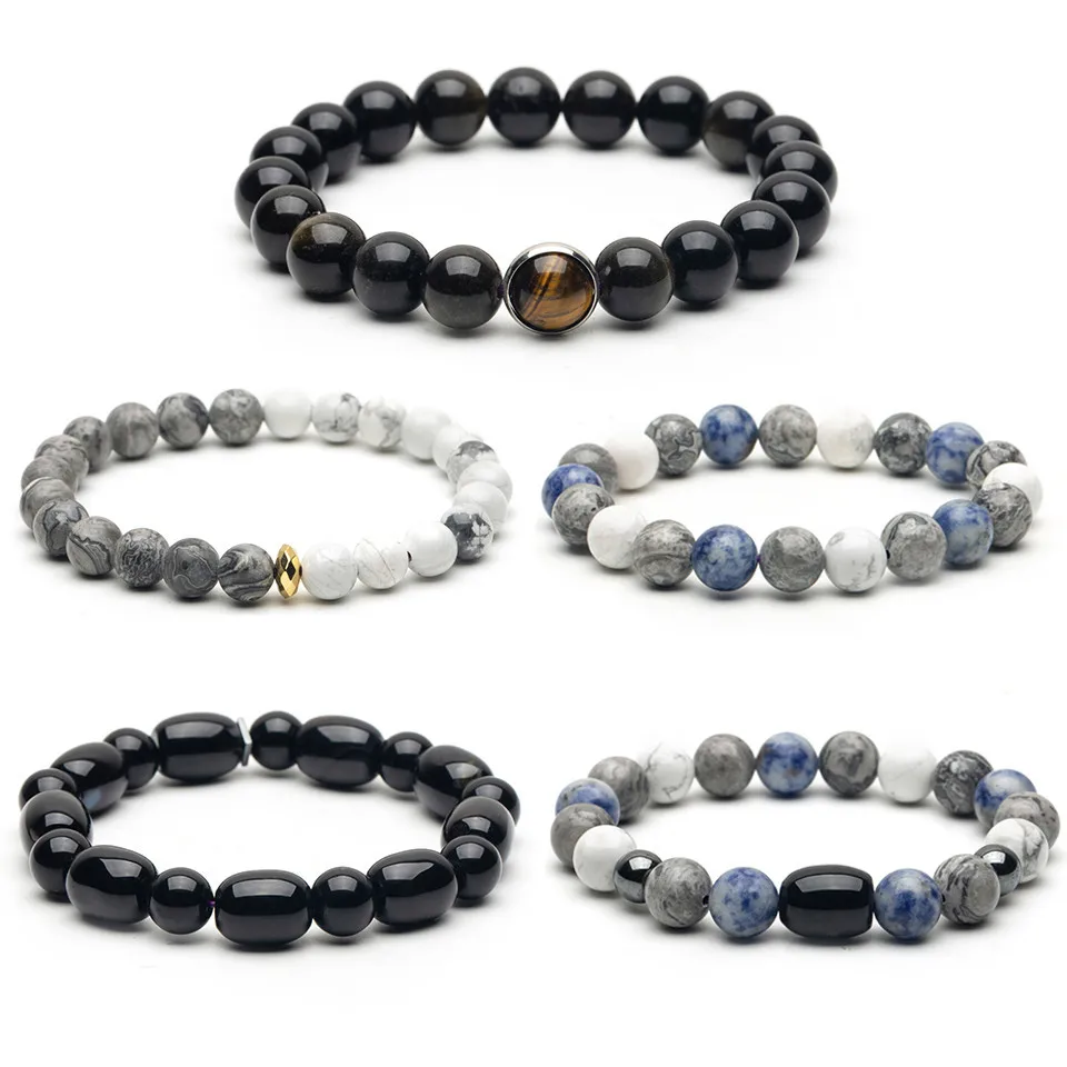 New Unique Charms Natural stone 8-10mm Hematite Black bead Starry sky &amp earth Men's Bracelet for Couple Best friend 2019 | Украшения