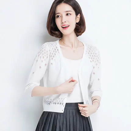 Женское короткое пальто addonee2017 тонкое трикотажное с вырезами 7-точечным рукавом |