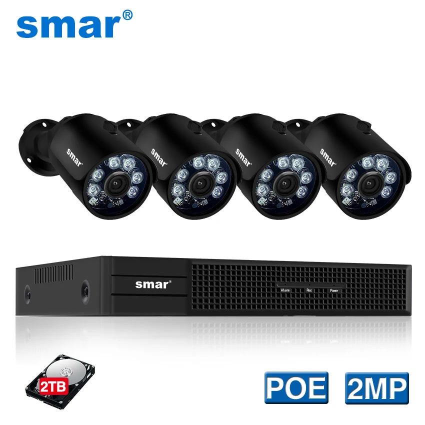 SAR H.265 4CH POE NVR комплект 1080P система безопасности камера с 2MP IP видеонаблюдения