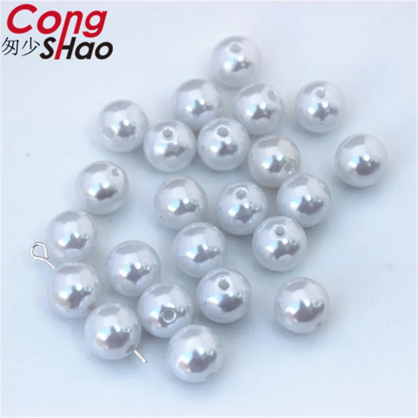 Cong Shao 10/12/14mm White ABS plastic Smooth Loose Spacer Garment Beads Pearl Imitation Round DIY for jewelry making CS209 | Дом и сад