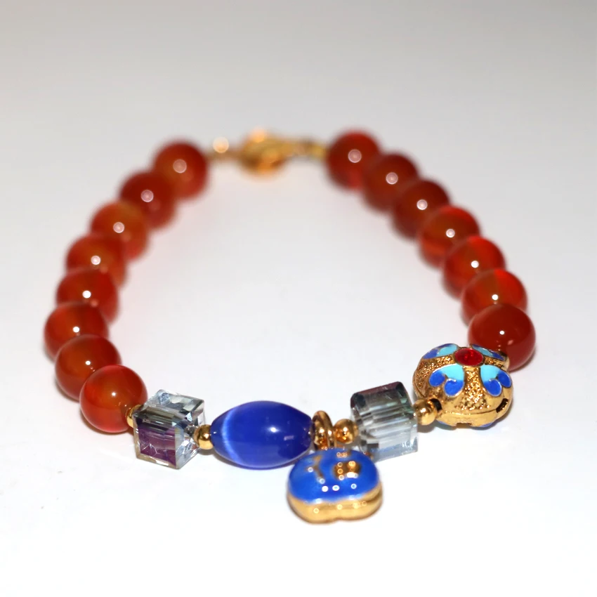 Top quality 8mm natural red stone carnelian onyx agat round beads bracelets women cloisonne hot sale jewelry 7.5inch B2954 | Украшения и