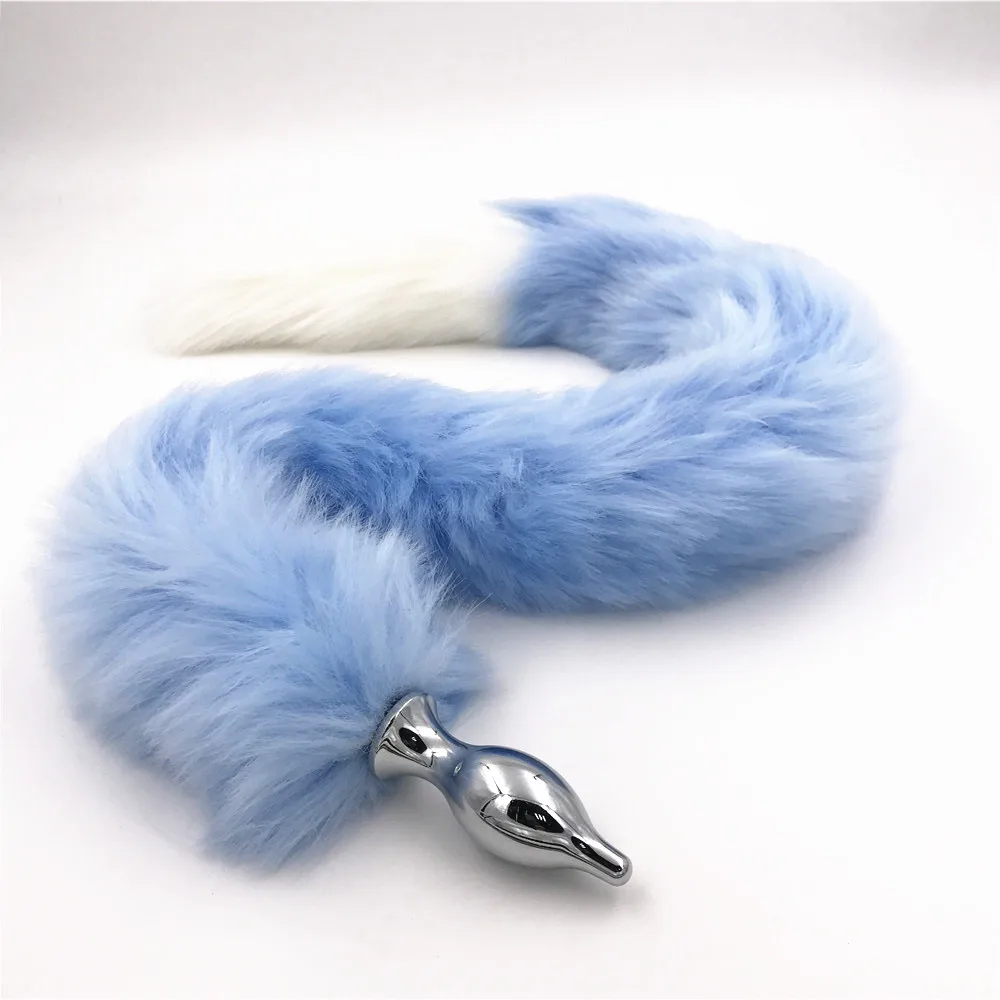 Анальная пробка светильник голубым и белым хвостом длиной 80 см секс игрушки