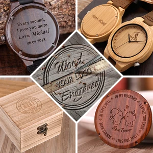 Personalized Gift Brand Logo MESSAGE Engraved Carved Laser Charge on Wood Watches Name Customize Ser