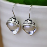 gothic fashion red stone and natural pearl silver handmade earrings for women 925 sterling drop earrings fine jewelry