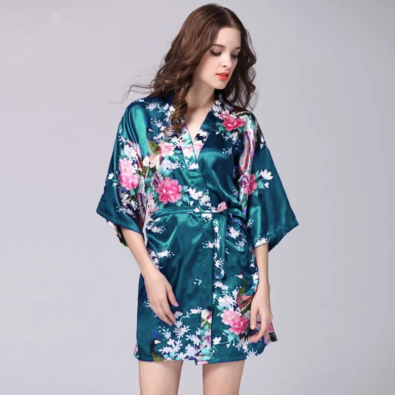 Dark Green Фиолетовый женский халат s m ini Горячая леди искусственного шелка кимоно банное платье сексуальная пижама-халат Mujer Пижама Размер s m L XL XXL XXXL S0J35 - Цвет: Dark Green