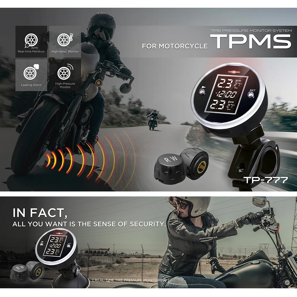 TPMS беспроводной мотоцикл TPMS в режиме реального времени система контроля давления в шинах внешние датчики ЖК-дисплей монитор давления в шинах