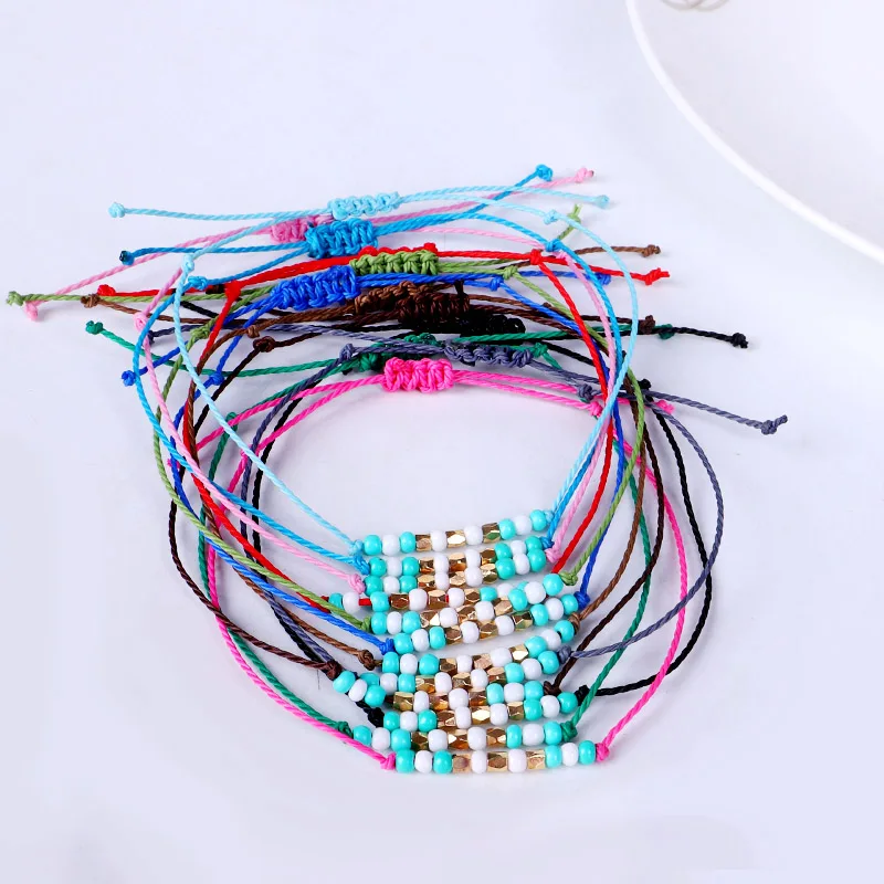 Fashion Jewelry Gold Delicate Seed Bead Bracelet Simple Wax-coated String Handmade Friendship Women 2313 | Украшения и аксессуары