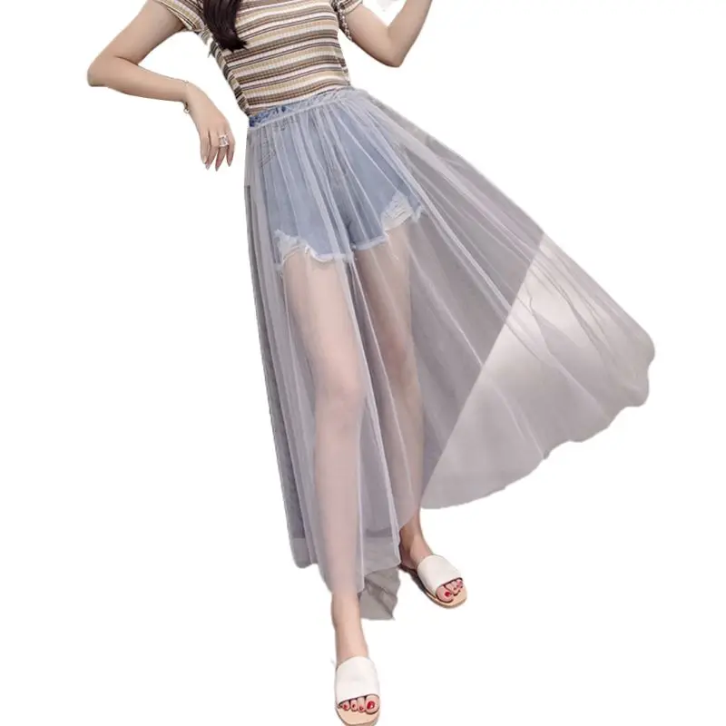 White Skirt Женская Однослойная юбка макси с высокой талией и оборками, плиссированная юбка для свадебной вечеринки, прозрачная однотонная тонкая юбка - Цвет: White Skirt