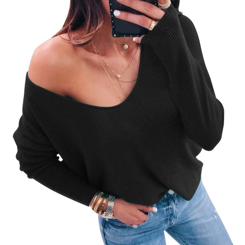 CALOFE новый вязаный свитер женский сексуальный v-образный вырез длинный рукав