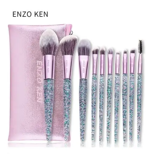 Brushes with Bag Кисти для макияжа ENZO KEN, 10 шт., кисть для нанесения основы, румян, кисть для пудры, растушевки теней, набор кисточек для макияжа - Handle Color: Brushes with Bag