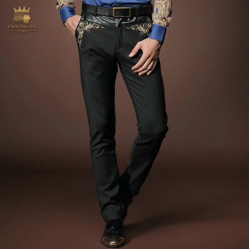 Повседневные мужские брюки Fanzhuan новинка 2015 мужская одежда с узором черные