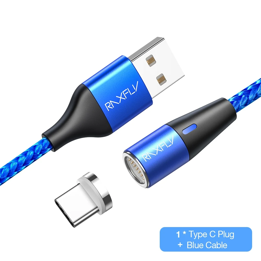 Blue Type C Cable RAXFLY Магнитный зарядный кабель светодиодный 1 м Магнитный зарядный провод для телефона Micro usb type C для iPhone 6 7 X Магнитный зарядный кабель - Цвет: Blue Type C Cable