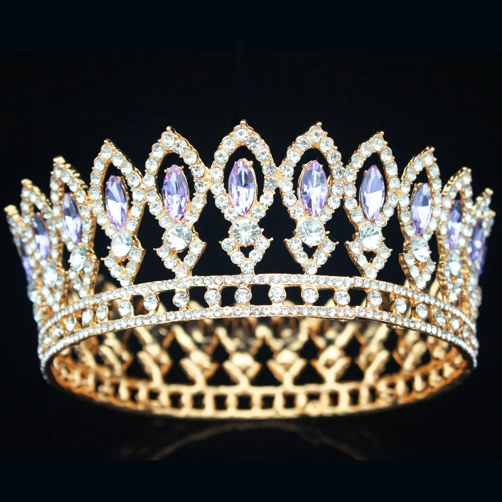 Gold Crystal Full Circle Bridal Queen Tiara Crown Vinatge Wedding Pageant Bride Hair Jewelry Accessories For Women Headpiece