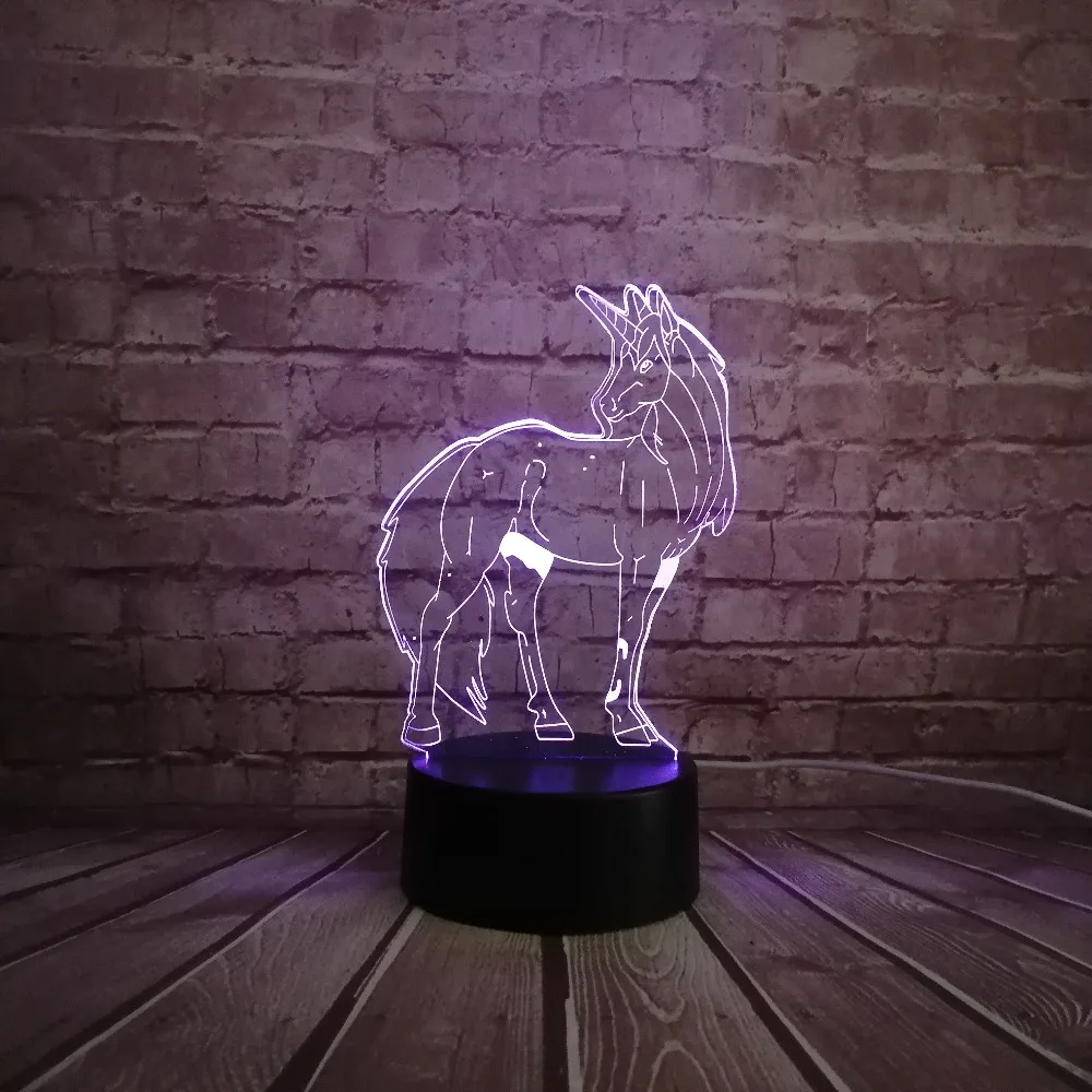 Новинка, светодиодный ночник в виде животного, единорога, лошади, 3D иллюзия, светодиодный прикроватный ночник, лампа RGB для дома, декор для детей, День святого Валентина