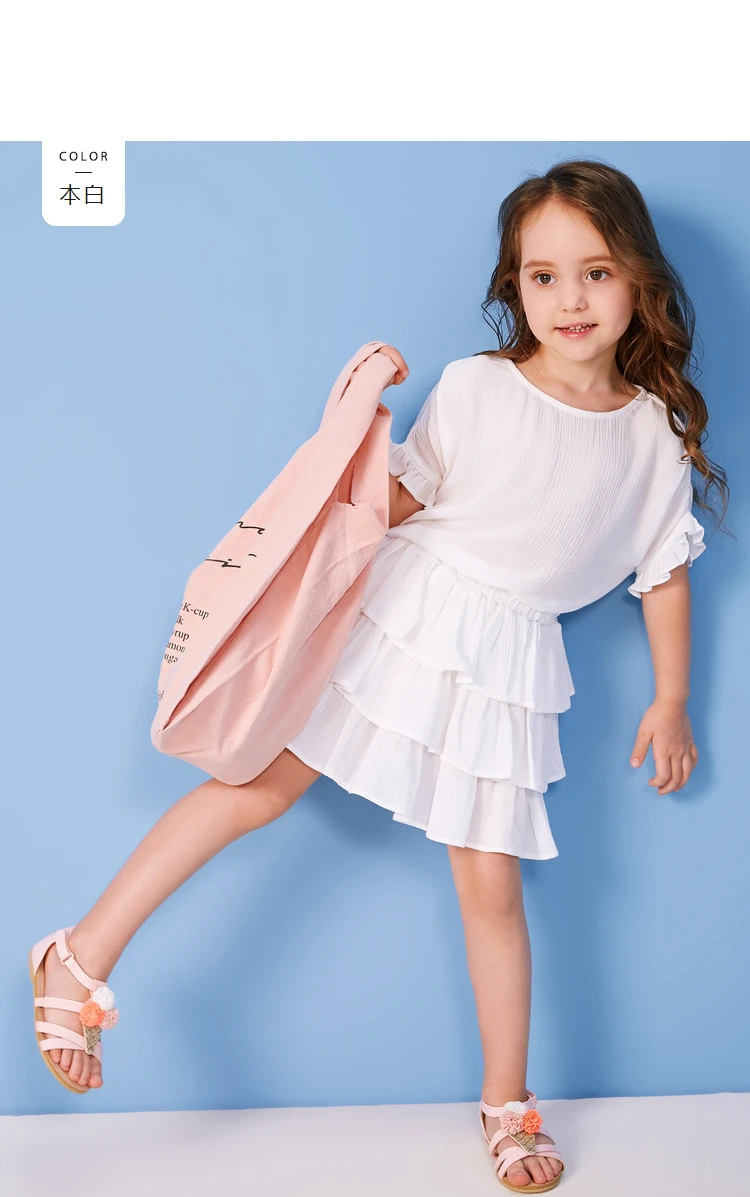 Mini Balabala/комплект одежды из 2 предметов для девочек, мягкая хлопковая блузка с короткими рукавами и оборками топ+ юбка с оборками, комплект детской одежды